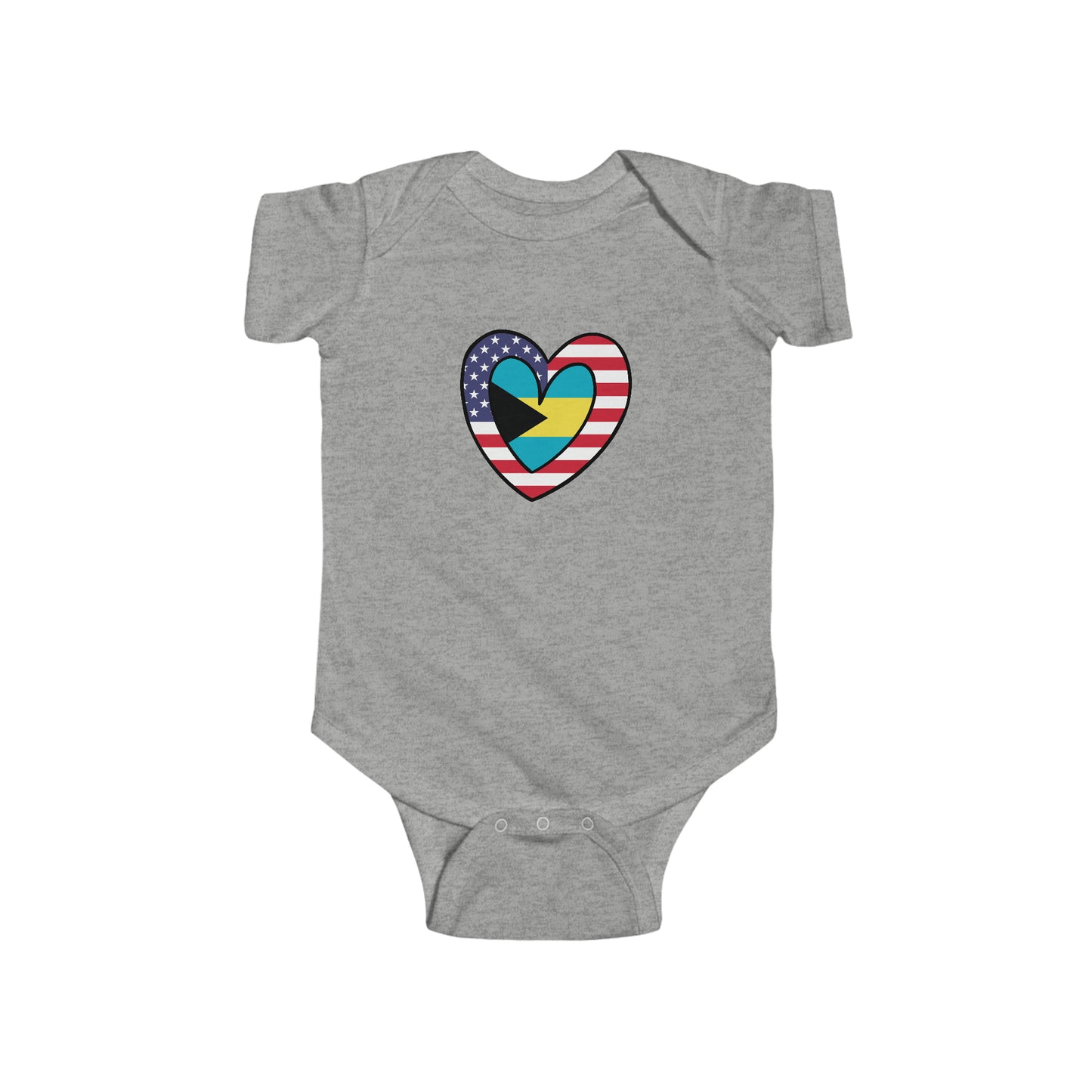 Bahamas American Heart Valentines Day Gift Half Bahamian USA Flag Baby Bodysuit | Newborn Boy Girl