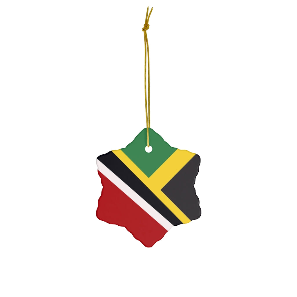 Half Trini Jamaican Flag Ceramic Ornaments | Trinidad Jamaica Christmas Tree