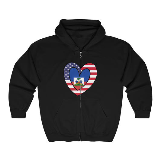 American Haitian Flag Inner Heart USA Haiti Zip Hoodie | Hooded Sweatshirt