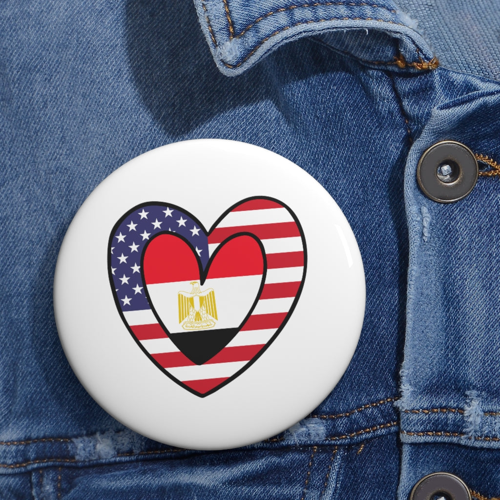 American Egyptian Flag Inner Heart Pin Button | Egypt USA