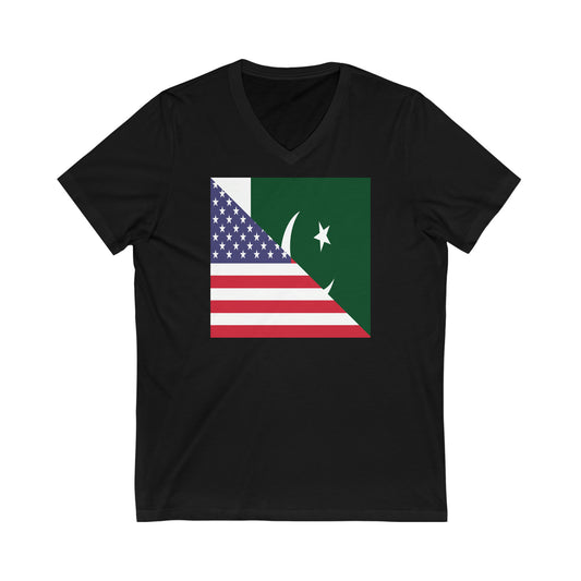 Pakistani American Flag Pakistan USA V-Neck T-Shirt | Unisex Vee Shirt