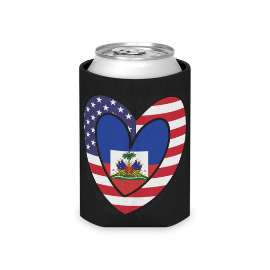 Haitian American Flag Heart Can Cooler | Haiti USA Drink Cosy