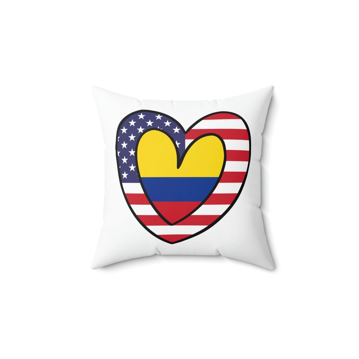 Colombian American Heart Valentines Day Gift Half Colombia USA Flag Wedding Spun Polyester Square Pillow