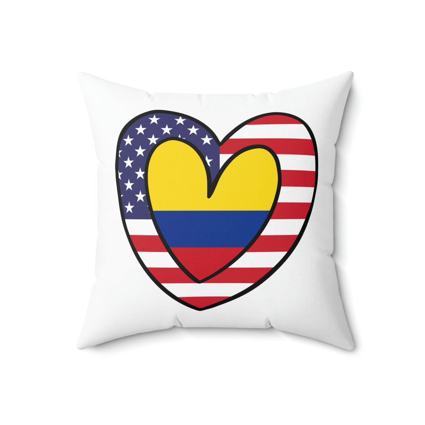 Colombian American Heart Valentines Day Gift Half Colombia USA Flag Wedding Spun Polyester Square Pillow