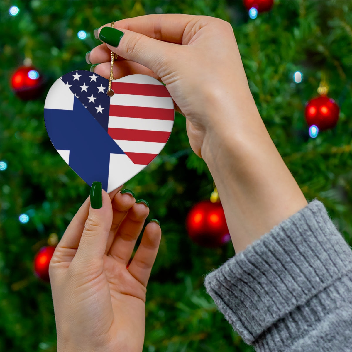 Finnish American Flag Ceramic Ornaments | Finland USA Holiday Christmas Tree