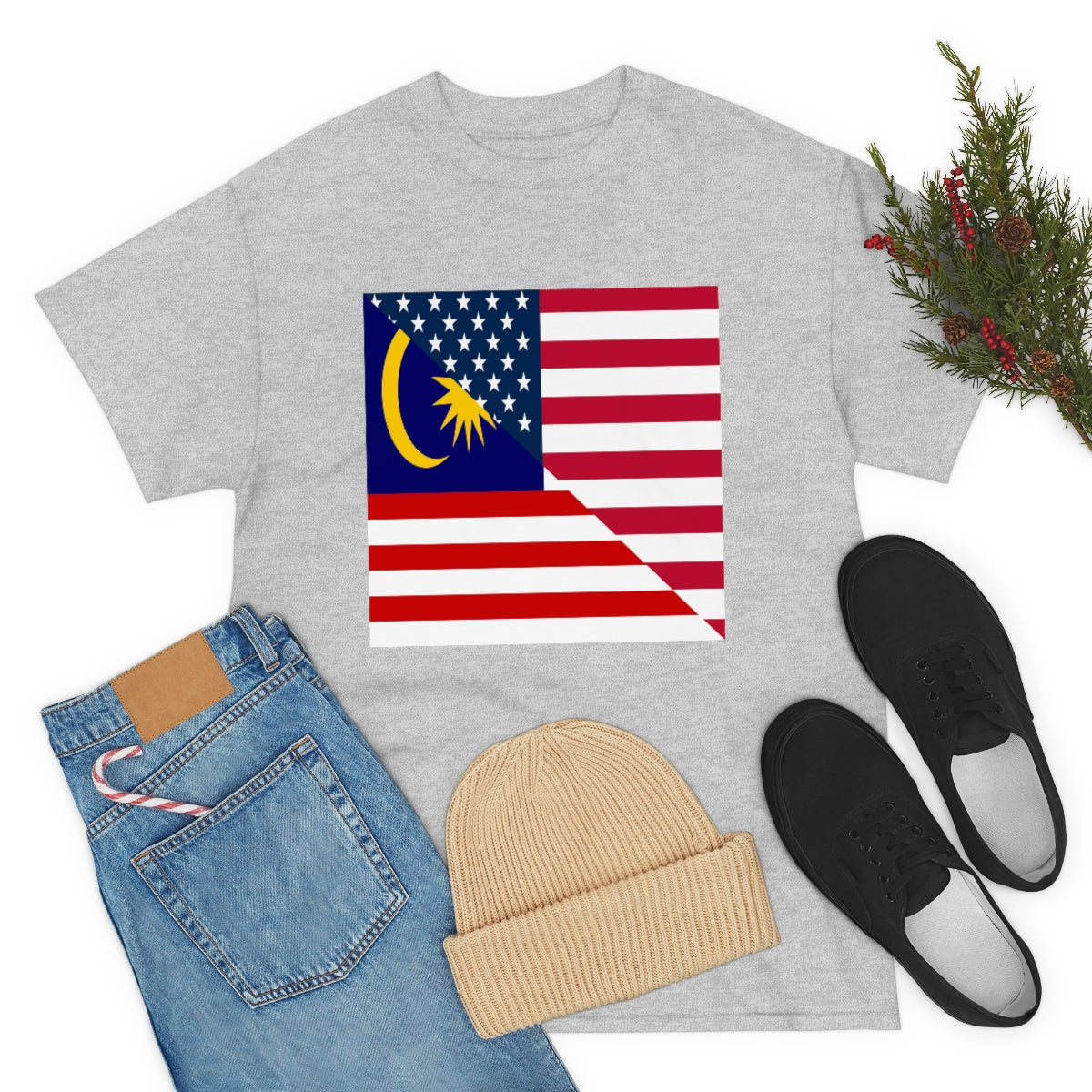 Malaysia American Flag Half Malaysian USA  T-Shirt | Unisex Tee Shirt