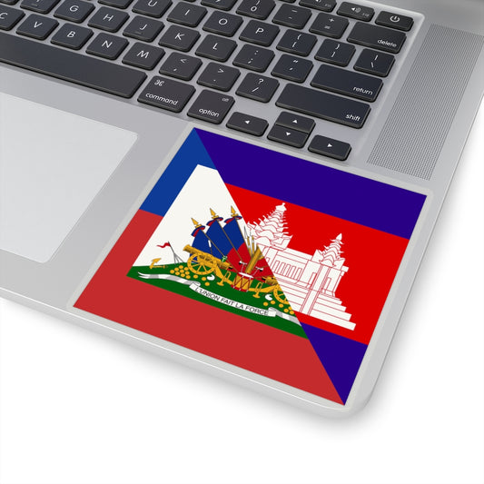 Half Haitian-Cambodian Flag Sticker | Haiti Cambodia Flag Sticker