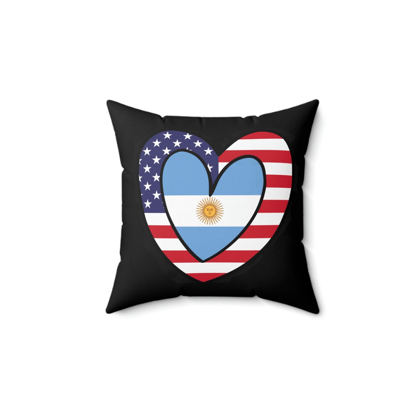 Argentinian American Heart Valentines Day Gift Half Argentina USA Flag Wedding Spun Polyester Square Pillow