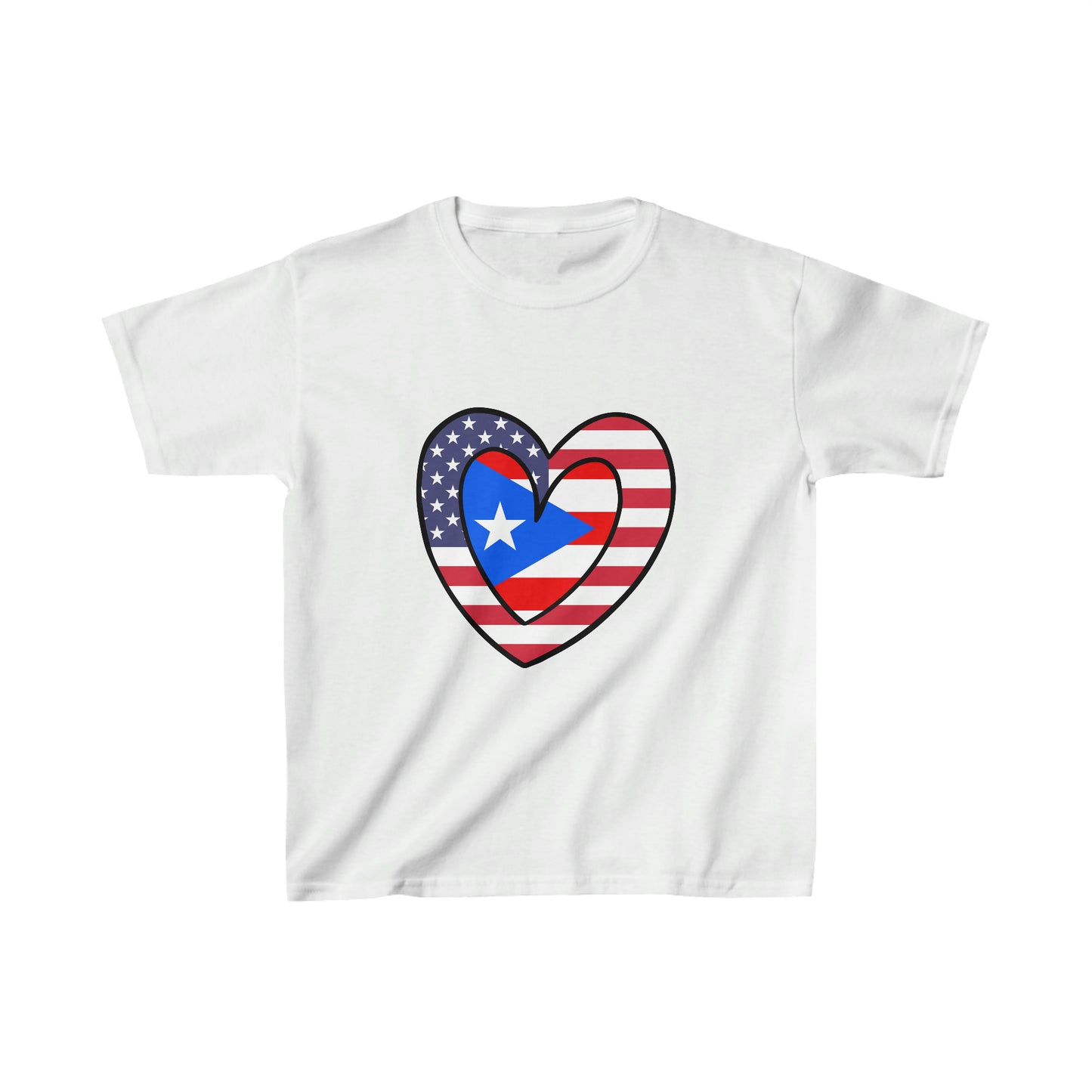 Kids Puerto Rican American Heart Valentines Day Gift Half Boricua PR USA Flag T-Shirt | Unisex Tee Shirt