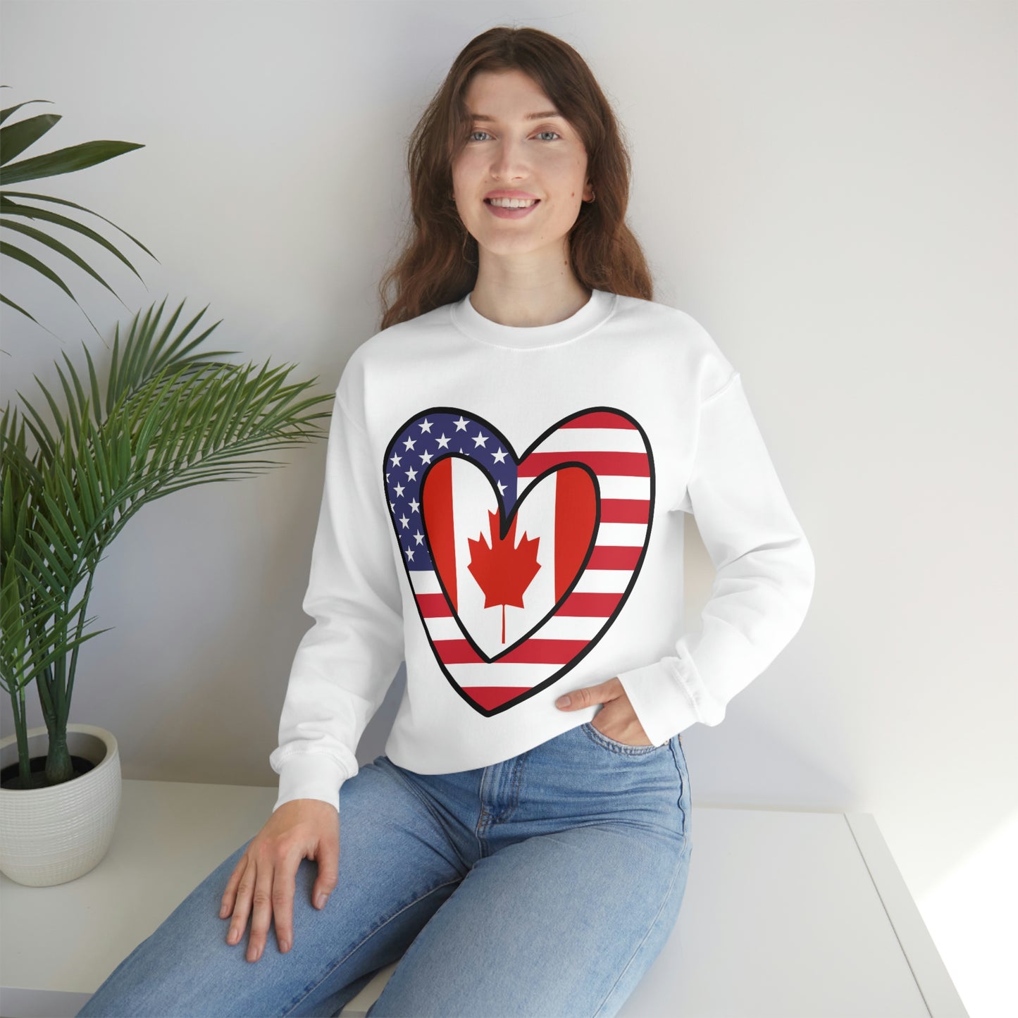 Canadian American Heart Valentines Day Gift Sweatshirt | Unisex Canada USA Flag