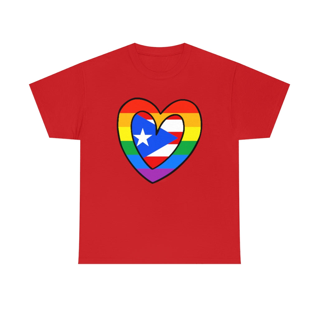 Puerto Rican Pride Rainbow Flag Heart T-Shirt | Unisex Boricua Pride Month Tee