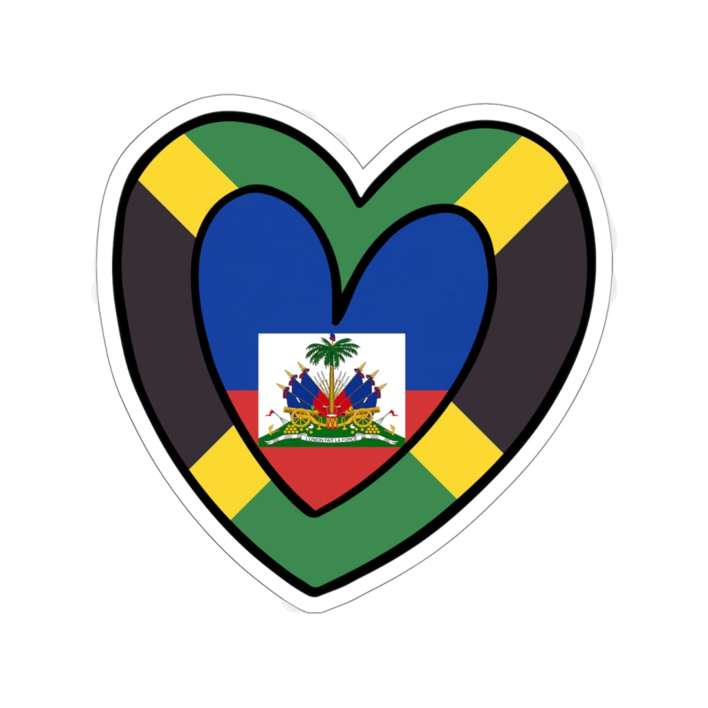 Jamaican Haitian Flag Inner Heart Sticker | Jamaica Haiti Accessory