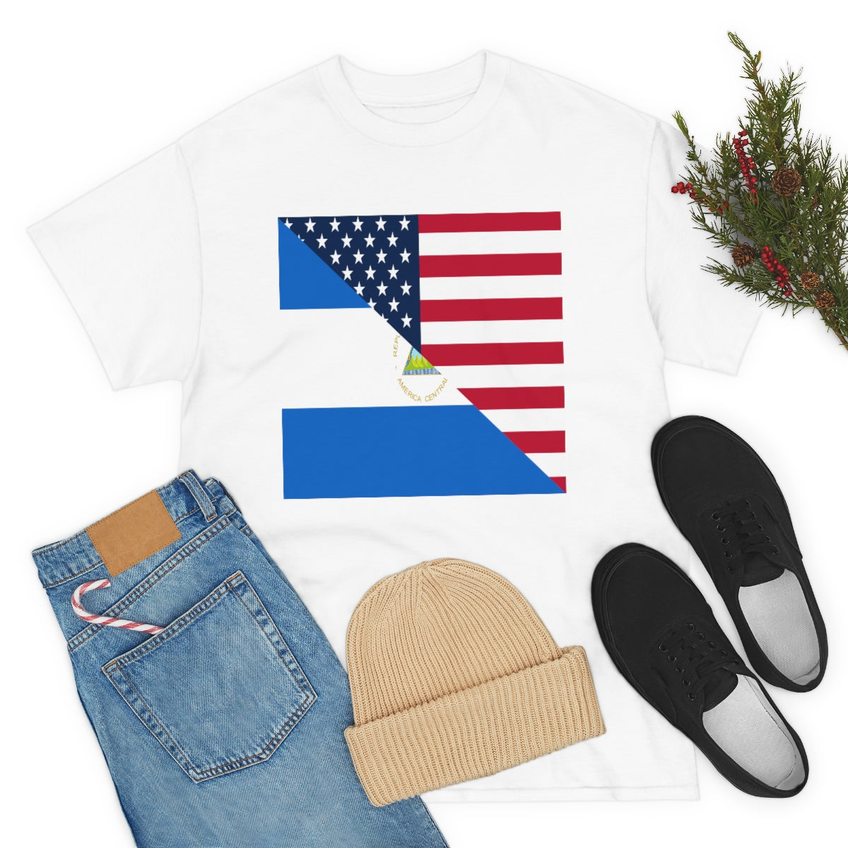 Nicaraguan American Flag Half Nicaragua USA T-Shirt | Unisex Tee Shirt