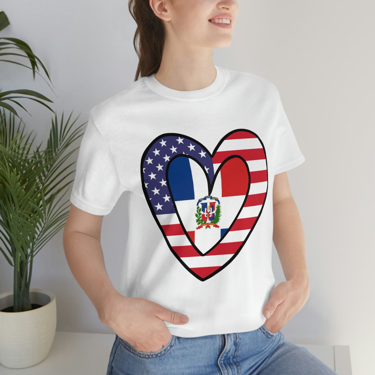 Dominican Republic American Heart Valentines Day Gift Tee Shirt | Half Dominicano USA Flag T-Shirt