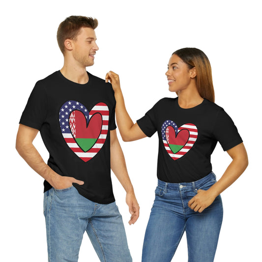 Belarusian American Heart Valentines Day Gift Tee Shirt | Half Belarus USA Flag T-Shirt