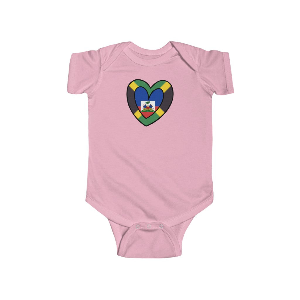 Baby Jamaican Haitian Flag Inner Heart Bodysuit | Unisex Jamaica Haiti