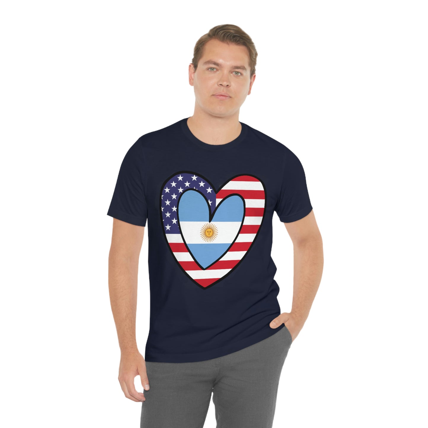 Argentinian American Heart Valentines Day Gift Tee Shirt | Half Argentina USA Flag T-Shirt