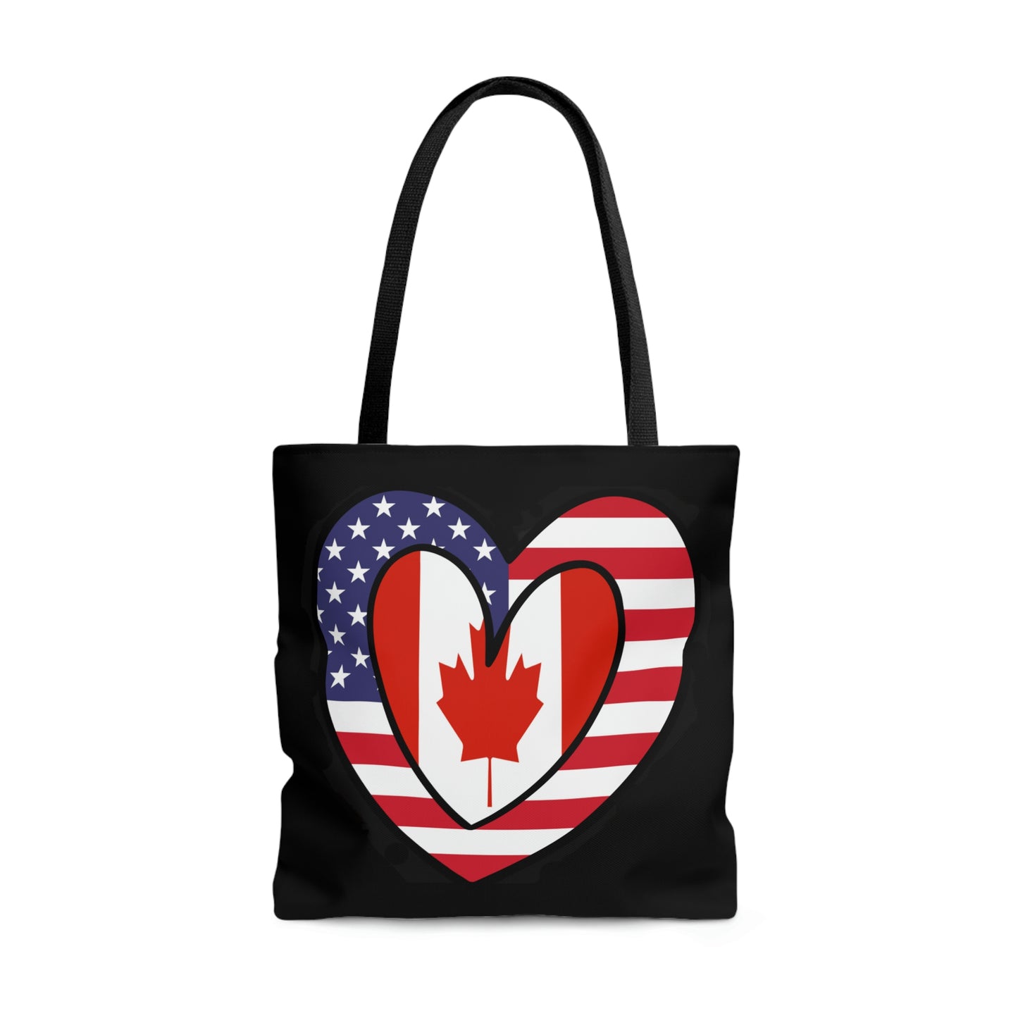 Canadian American Heart Valentines Day Gift Half Canada USA Flag Tote Bag | Shoulder Bag