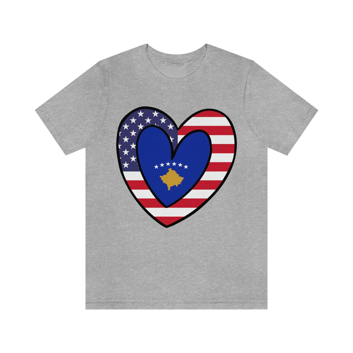 Kosovar American Heart Valentines Day Gift Tee Shirt | Half Kosovo USA Flag T-Shirt