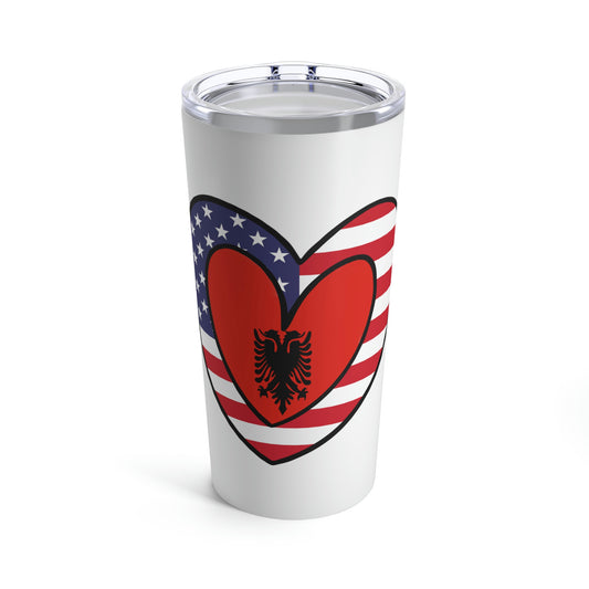 Albanian American Heart Valentines Day Gift Half Albania USA Flag Tumbler 20oz Beverage Container