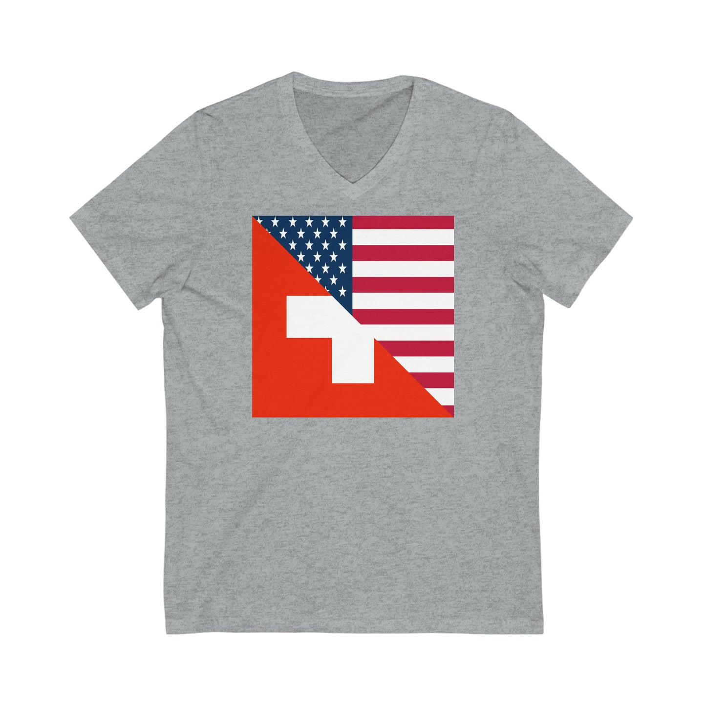 Swiss American Flag Switzerland USA V-Neck T-Shirt | Unisex Vee Shirt