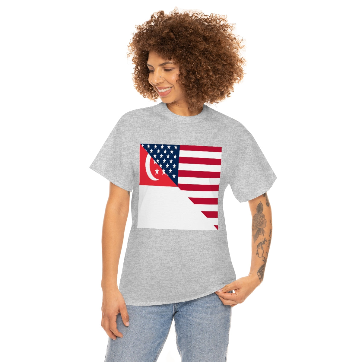 Singapore American Flag Half Singaporean USA T-Shirt | Unisex Tee Shirt