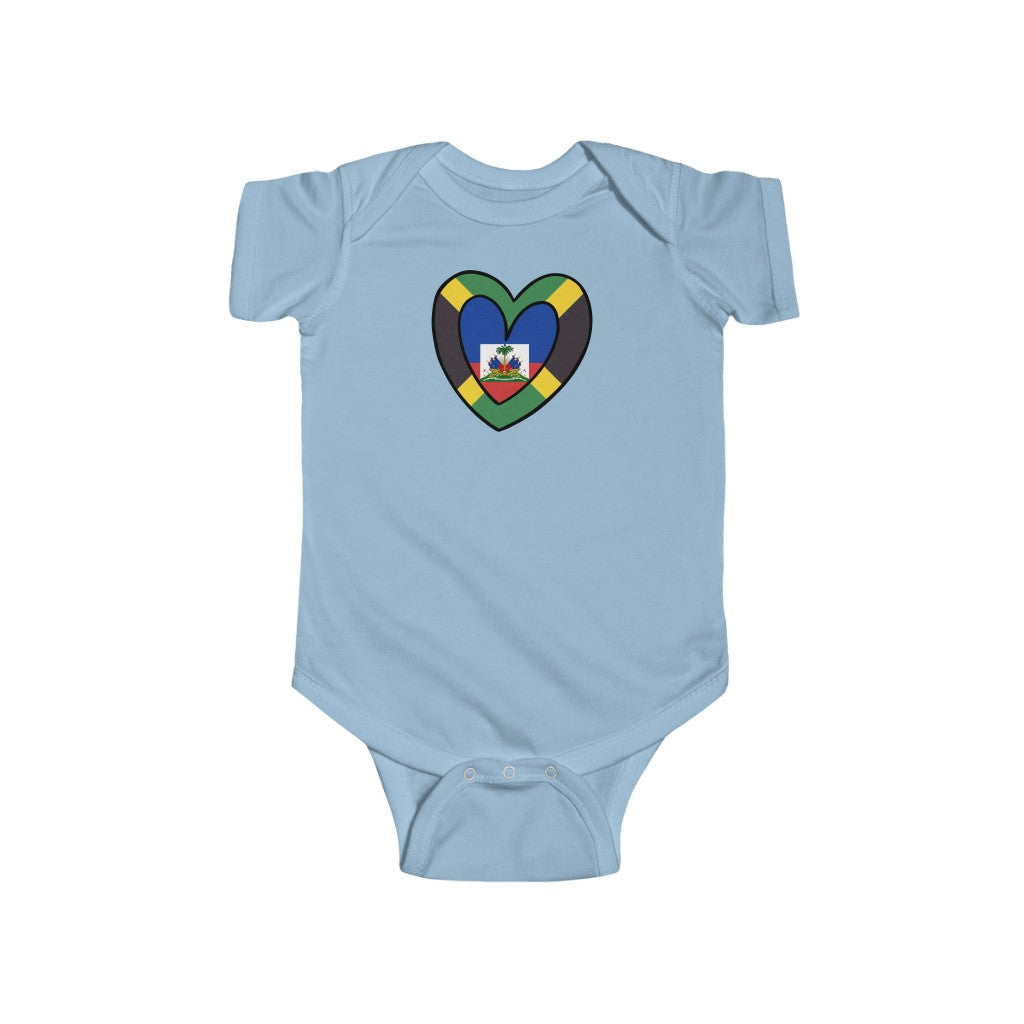 Baby Jamaican Haitian Flag Inner Heart Bodysuit | Unisex Jamaica Haiti