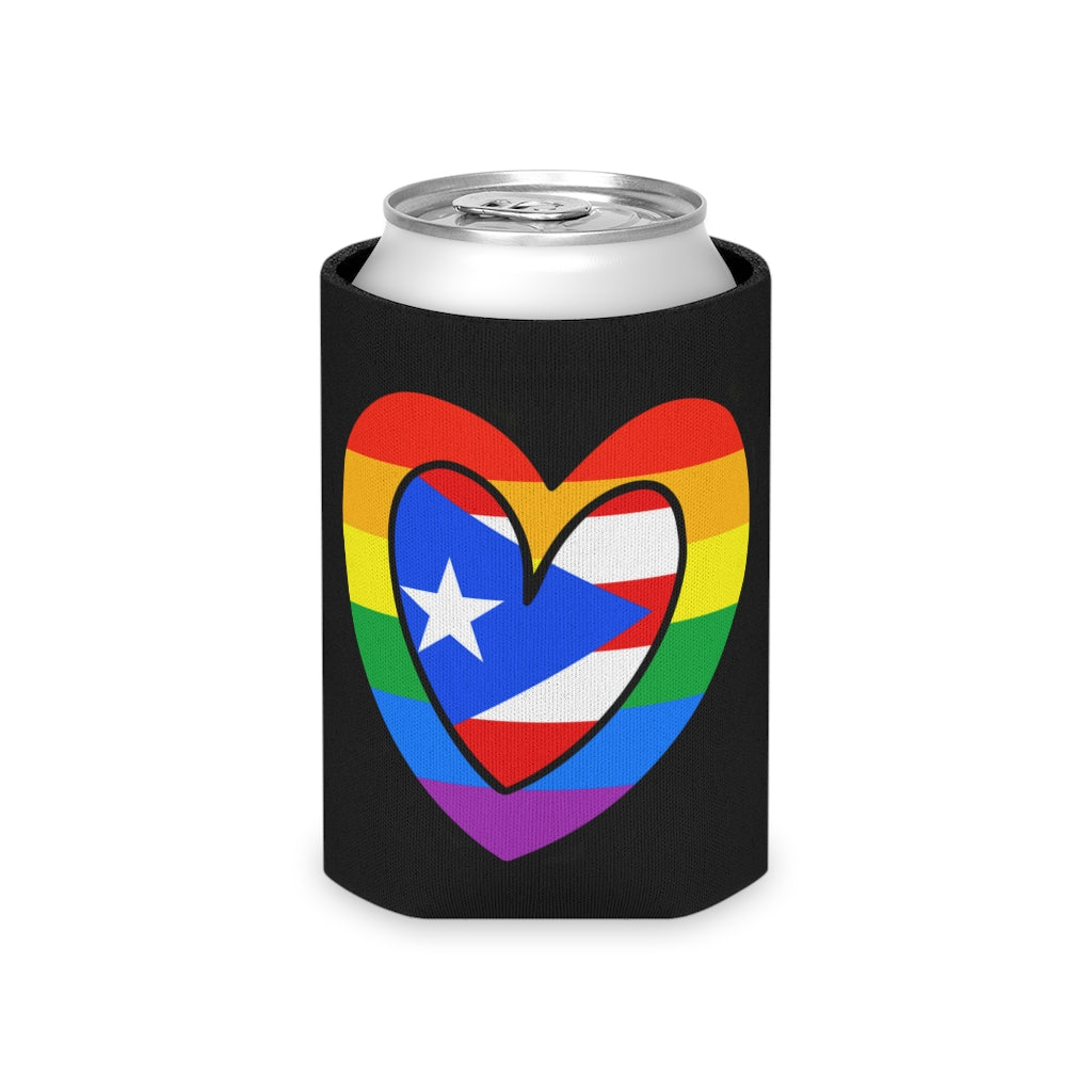 Puerto Rican Pride Rainbow Flag Heart Can Cooler | Puerto Rico Pride Month Accessory