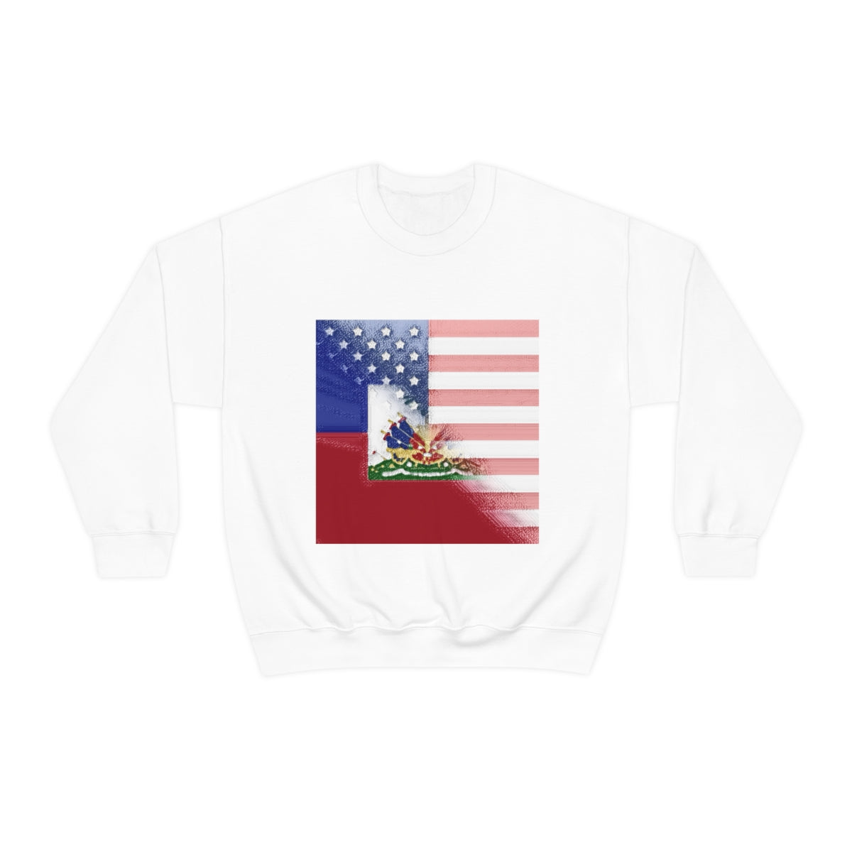 Half Haitian-American Flag Crewneck Sweatshirt | Haiti Ayiti USA