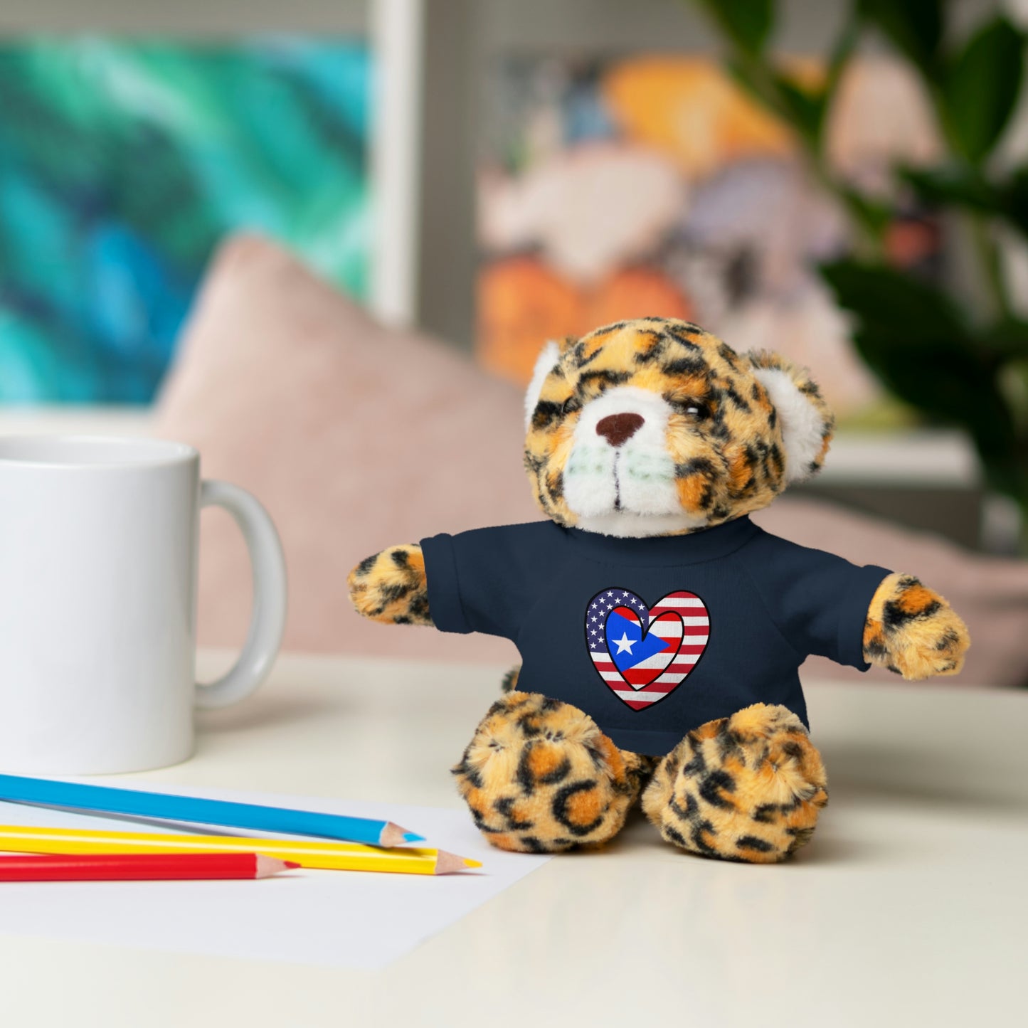 Puerto Rican American Valentines Day Gift Stuffed Animal | PR USA Flag Toy