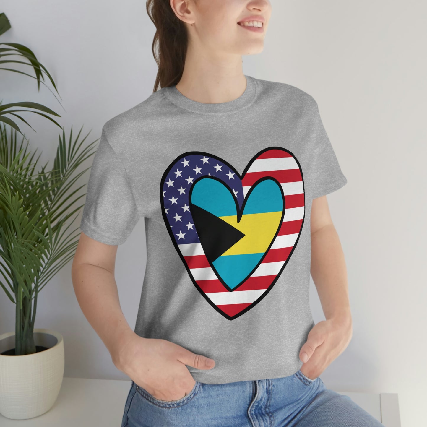 Bahamian American Heart Valentines Day Gift Tee Shirt | Half Bahamas USA Flag T-Shirt