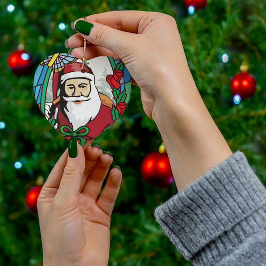 Stained Glass Santa Klaus Ceramic Ornament | Saint Nick Christmas Gift Christmas Tree