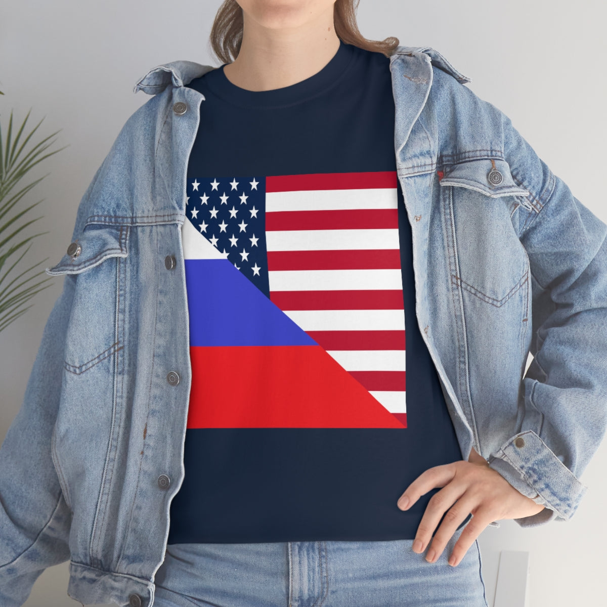 Russian American Flag Half Russia USA T-Shirt | Unisex Tee Shirt