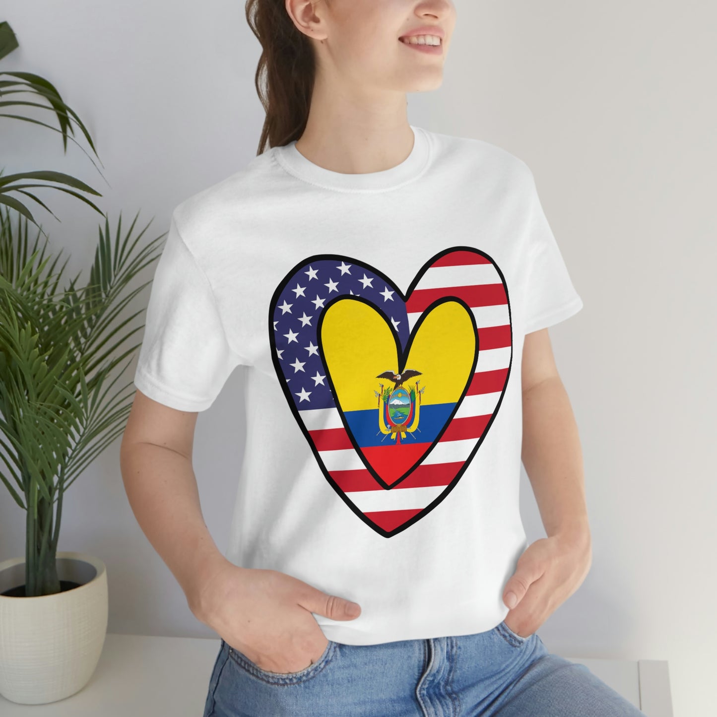 Ecuadorian American Heart Valentines Day Gift Tee Shirt | Half Ecuador USA Flag T-Shirt