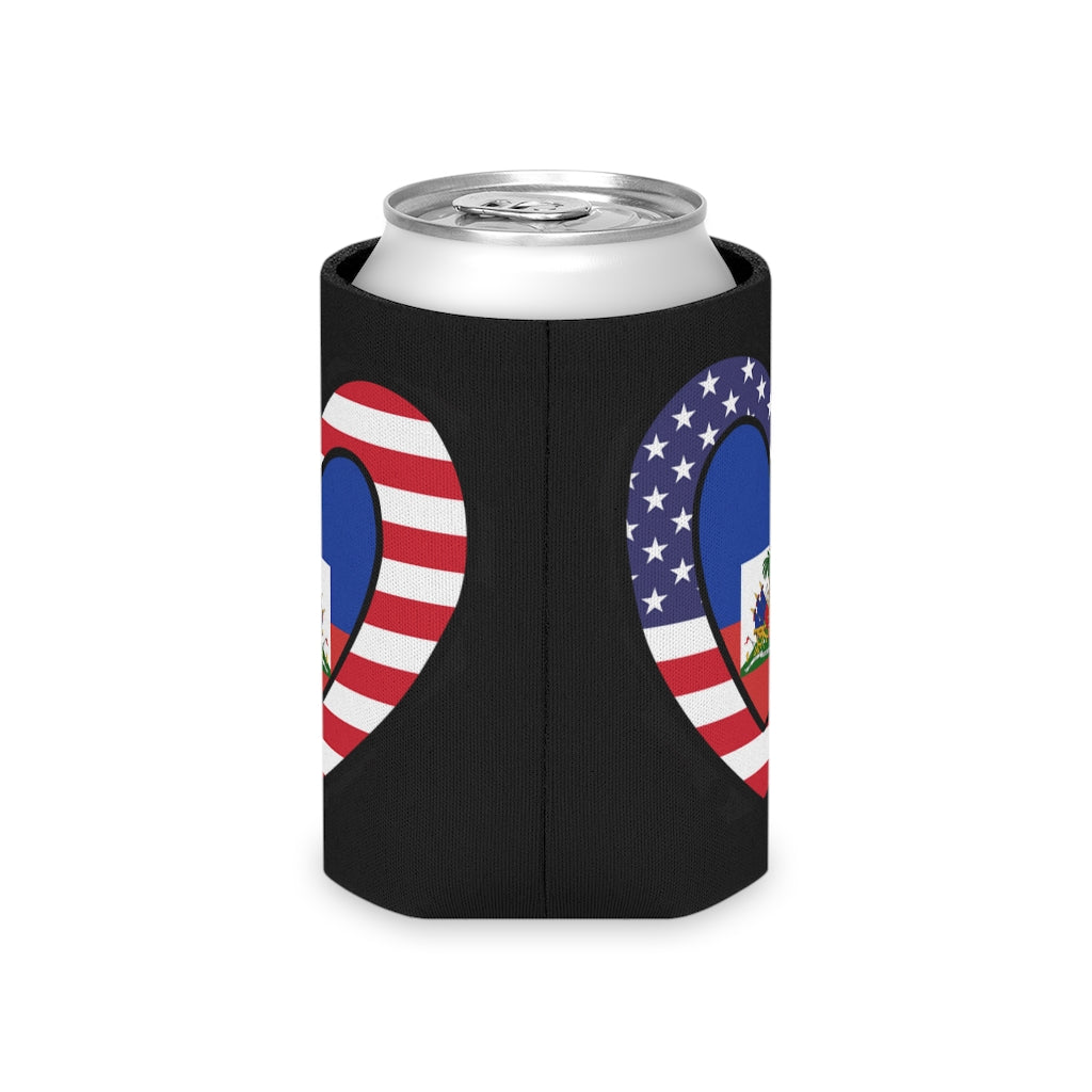 Haitian American Flag Heart Can Cooler | Haiti USA Drink Cosy