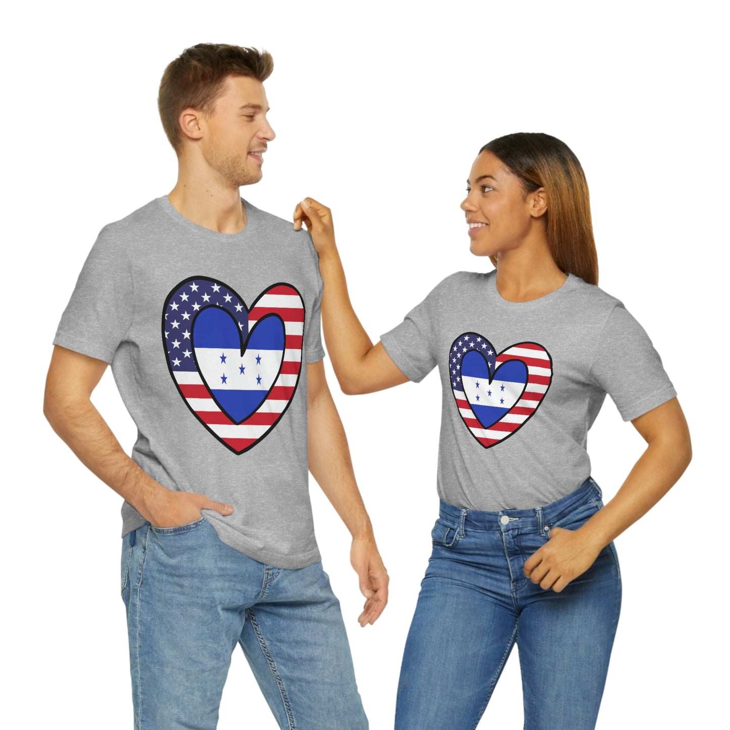 Honduran American Heart Valentines Day Gift Tee Shirt | Half Honduras USA Flag T-Shirt