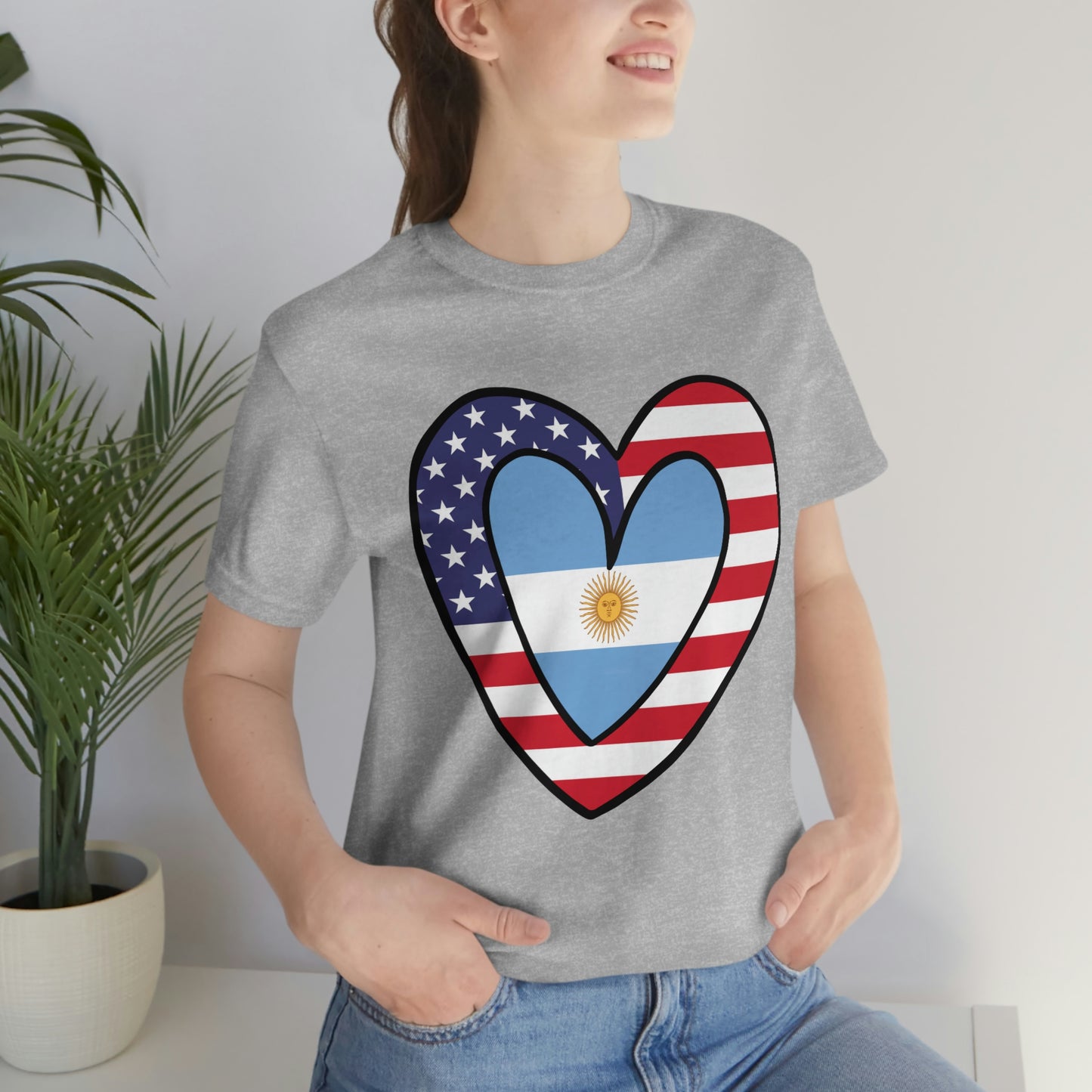 Argentinian American Heart Valentines Day Gift Tee Shirt | Half Argentina USA Flag T-Shirt