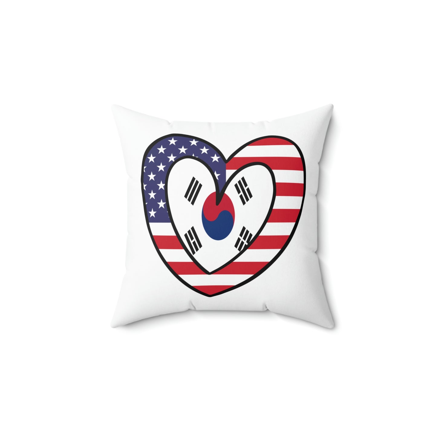 South Korean American Heart Valentines Day Gift Half Korea USA Flag Wedding Spun Polyester Square Pillow