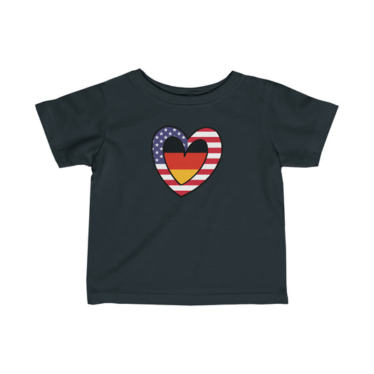 Infant German American Heart Valentines Day Gift Half Germany USA Flag Toddler Tee Shirt