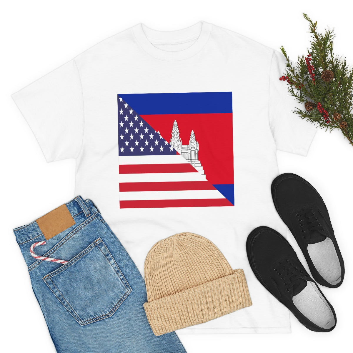 Cambodian American Flag Half Cambodia USA T-Shirt | Unisex Tee Shirt