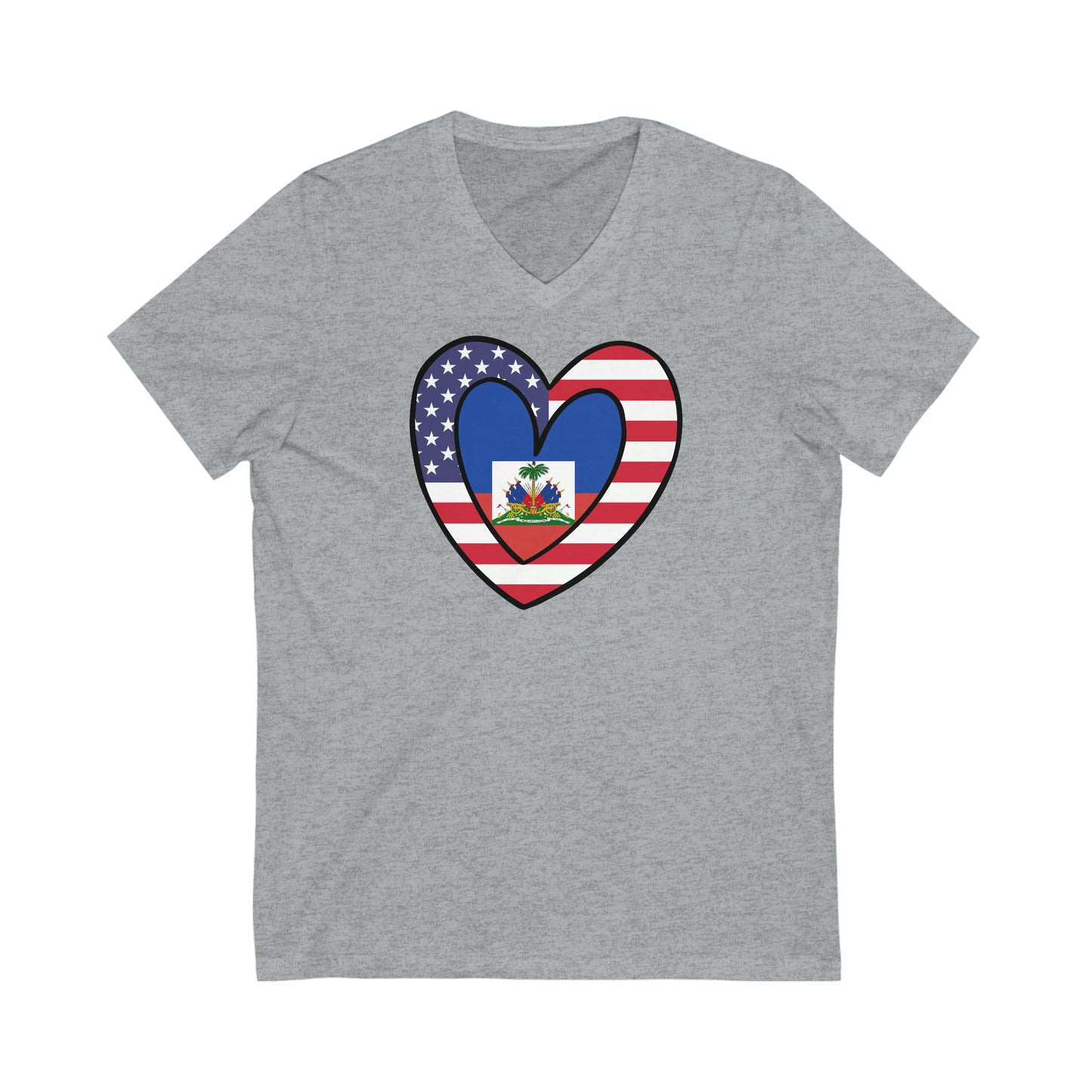 American Haitian Flag Inner Heart USA Haiti V-Neck T-Shirt | Unisex Vee Shirt