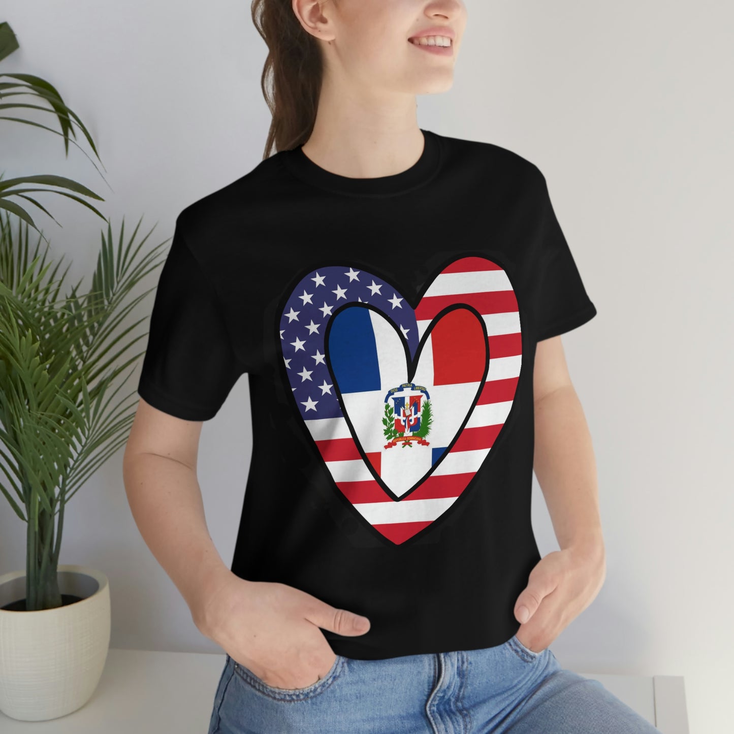 Dominican Republic American Heart Valentines Day Gift Tee Shirt | Half Dominicano USA Flag T-Shirt