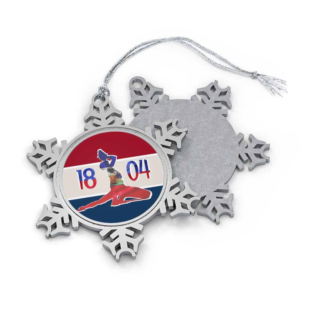 Haitian Flag Neg Mawon 1804 Pewter Snowflake Ornament | Haiti Christmas Tree