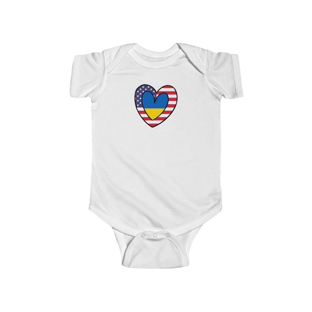 Baby American Ukrainian Flag Inner Heart Bodysuit | Unisex USA Ukraine