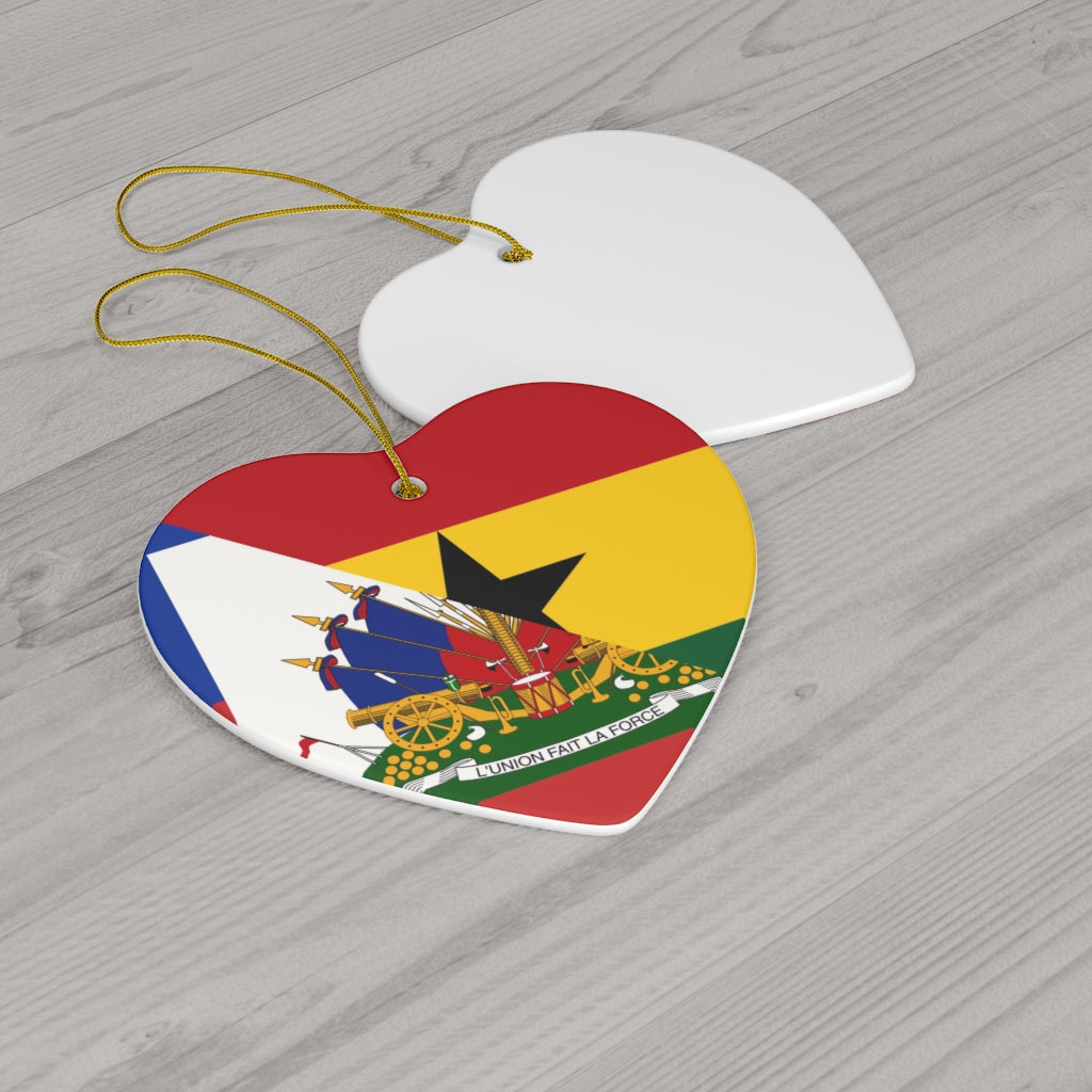 Half Haiti Ghana Flag Ceramic Ornaments | Ghanaian Haitian Christmas Tree