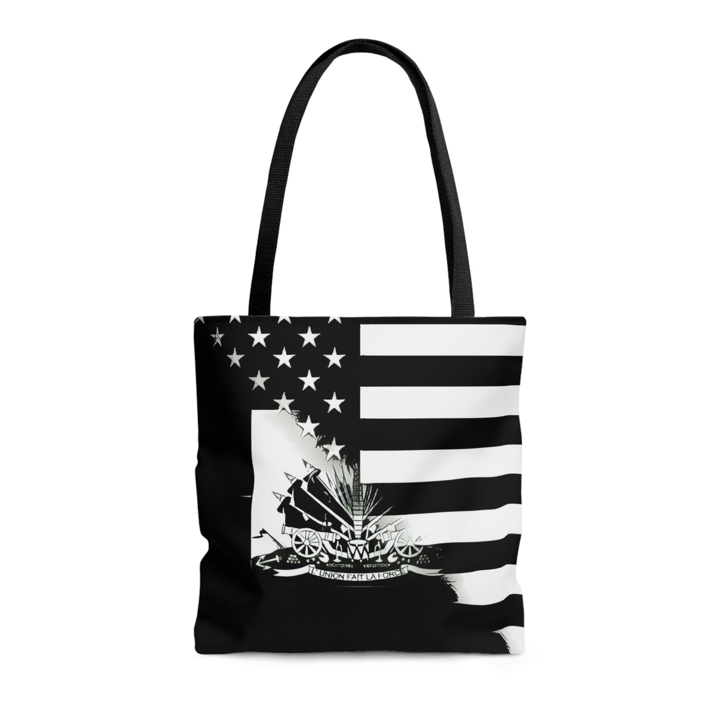 Black And White Haitian American Flag | Haiti USA Tote Bag | Shoulder Bag