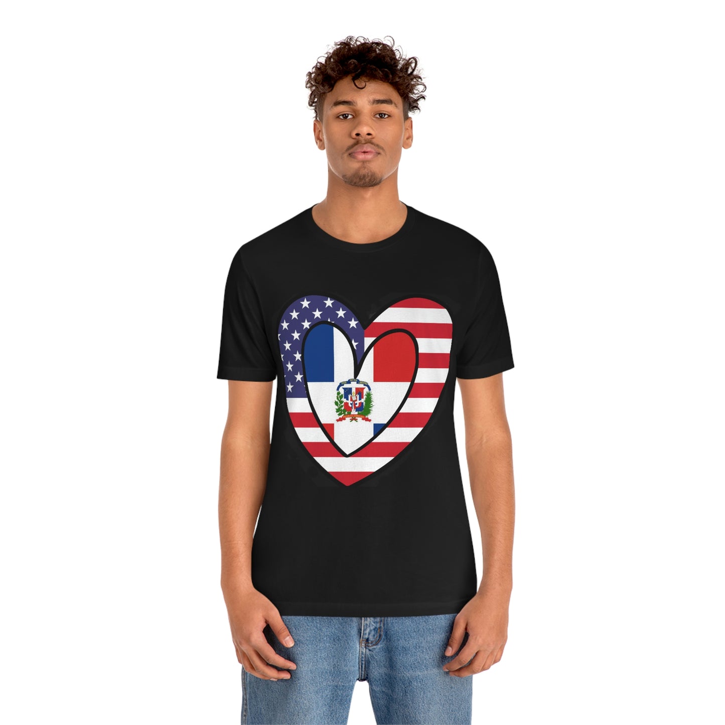 Dominican Republic American Heart Valentines Day Gift Tee Shirt | Half Dominicano USA Flag T-Shirt