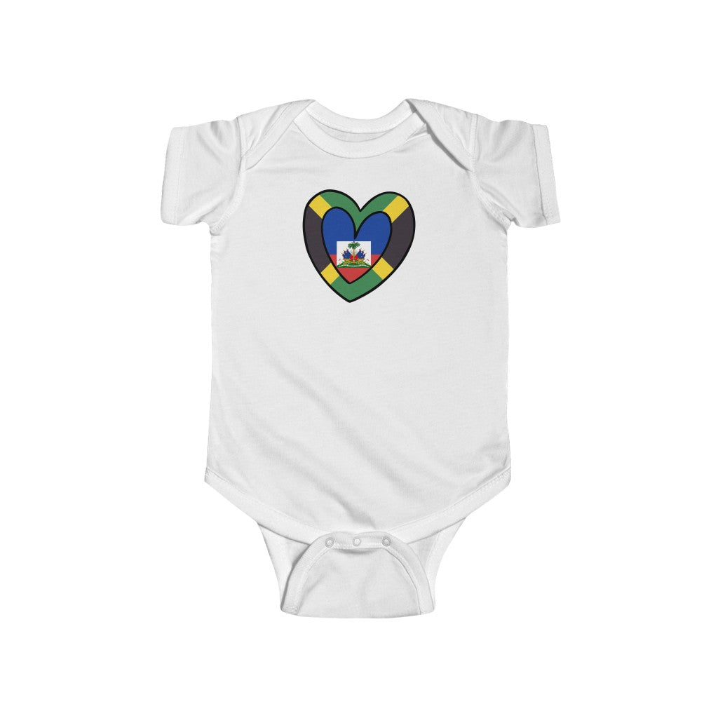 Baby Jamaican Haitian Flag Inner Heart Bodysuit | Unisex Jamaica Haiti