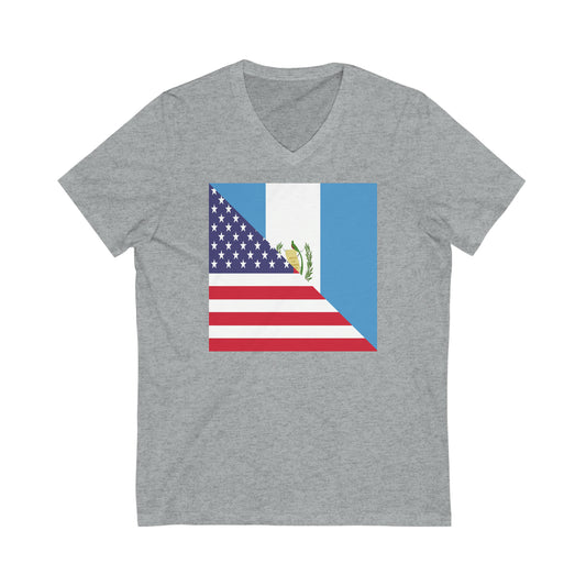 Guatemalan American Flag Half Guatemala USA V-Neck T-Shirt | Unisex Vee Shirt