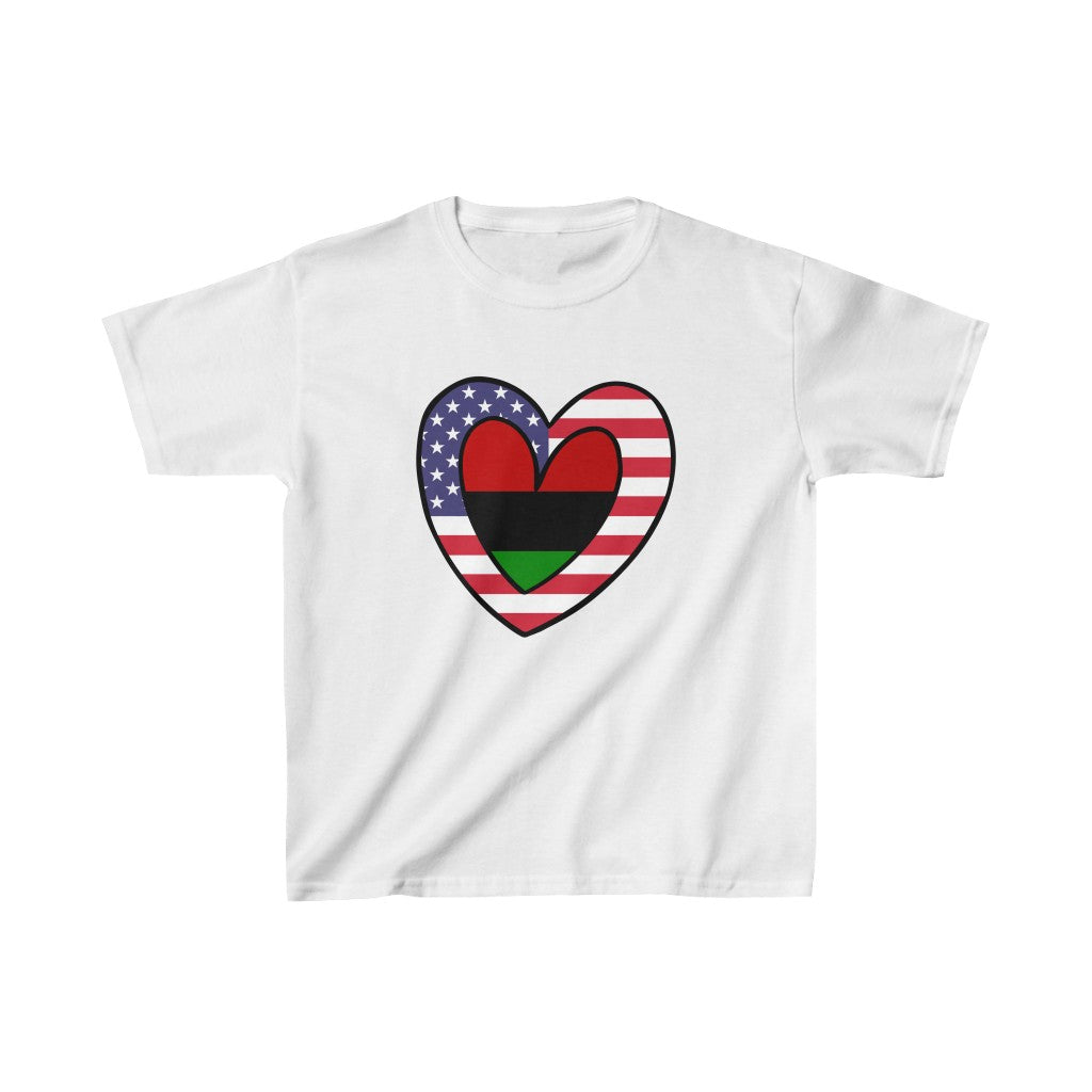 Kids American Pan African Flag Inner Heart USA Black T-Shirt | Unisex Tee Shirt